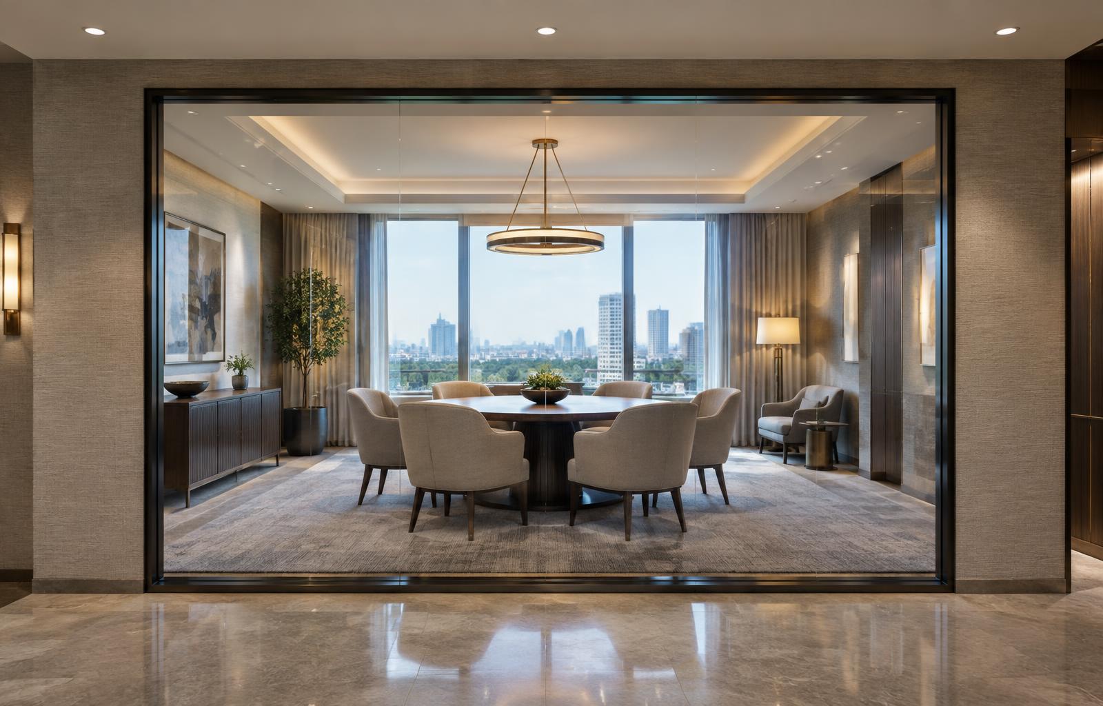 Hotel Meeting Suite viewed from outside through glass